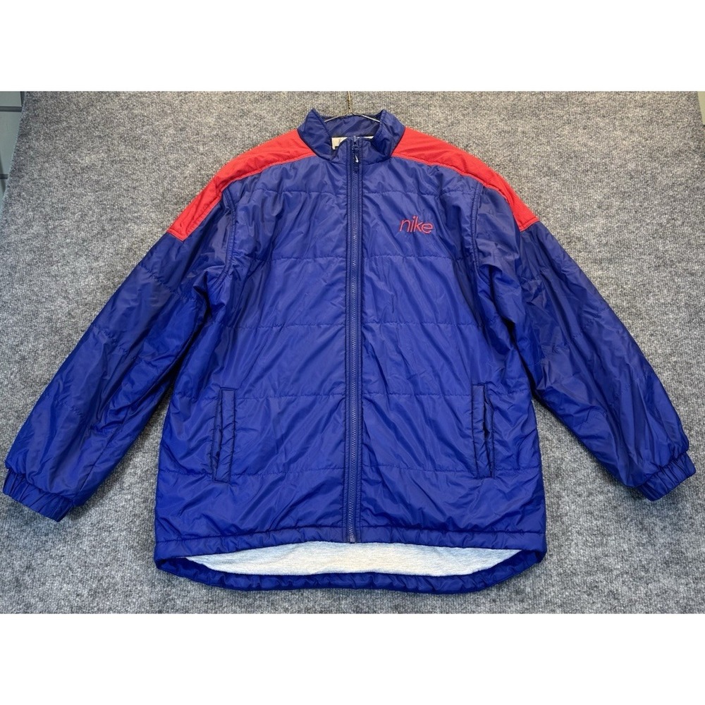 Vintage Blue Red Nike Puffer Jacket Youth XL 18-20 Retro Embroidered Logo